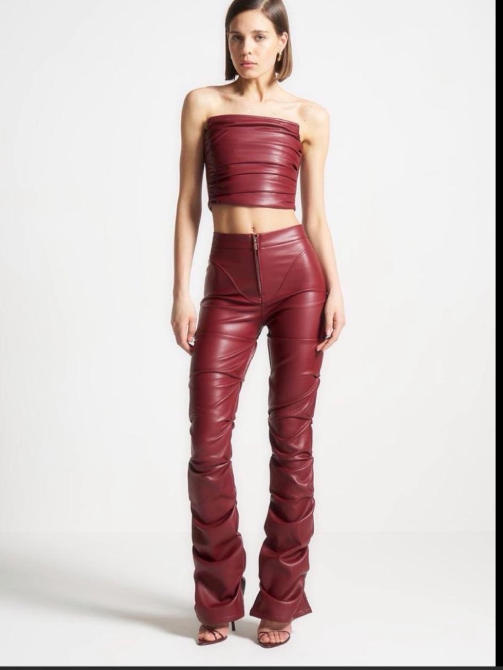 MANIÈRE DE VOIR Tacked Leather Flare Pants with matching tube top